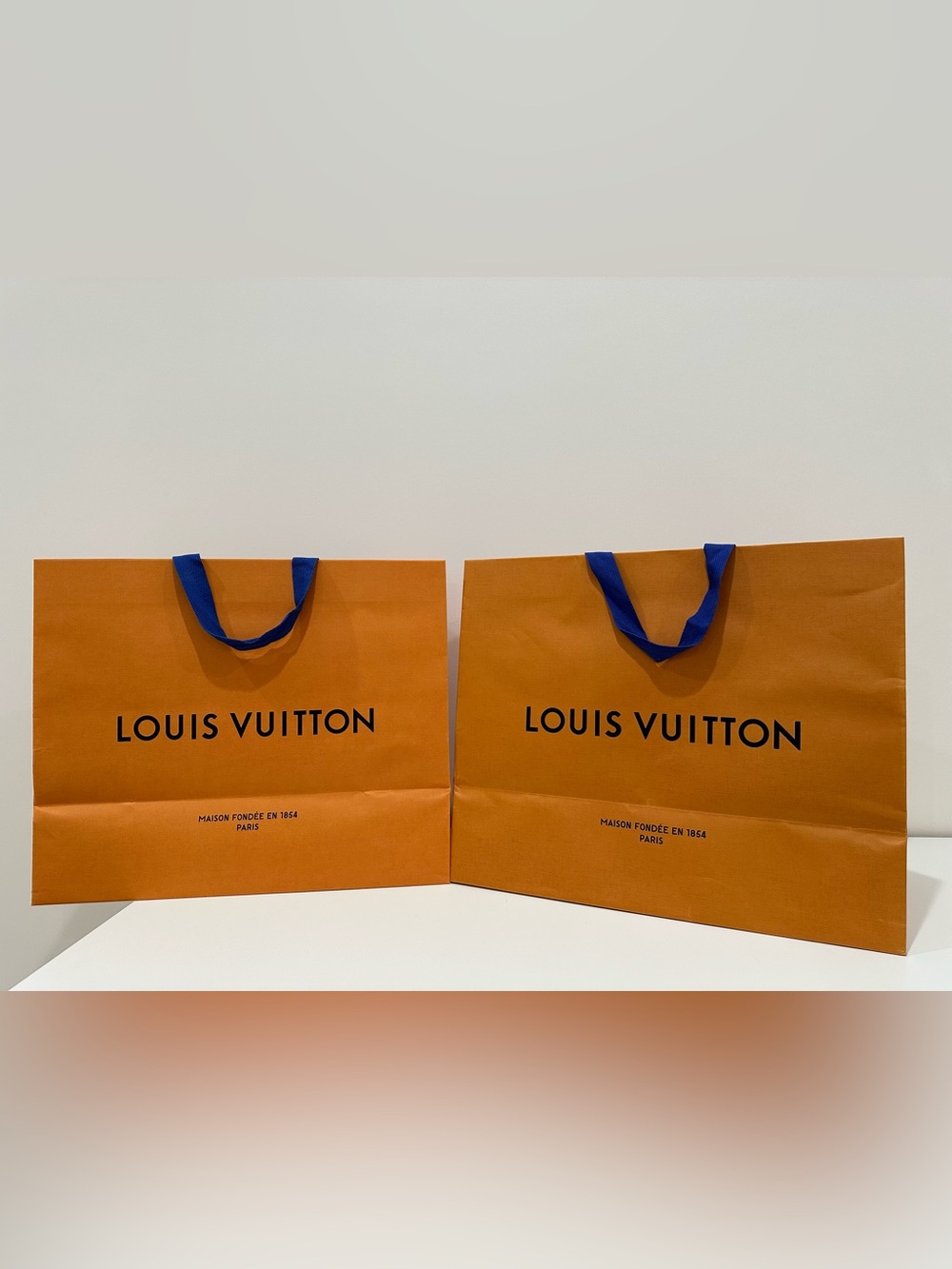 2x Louis Vuitton Orange Large Paper Shopping Bags|19x9x16 inches